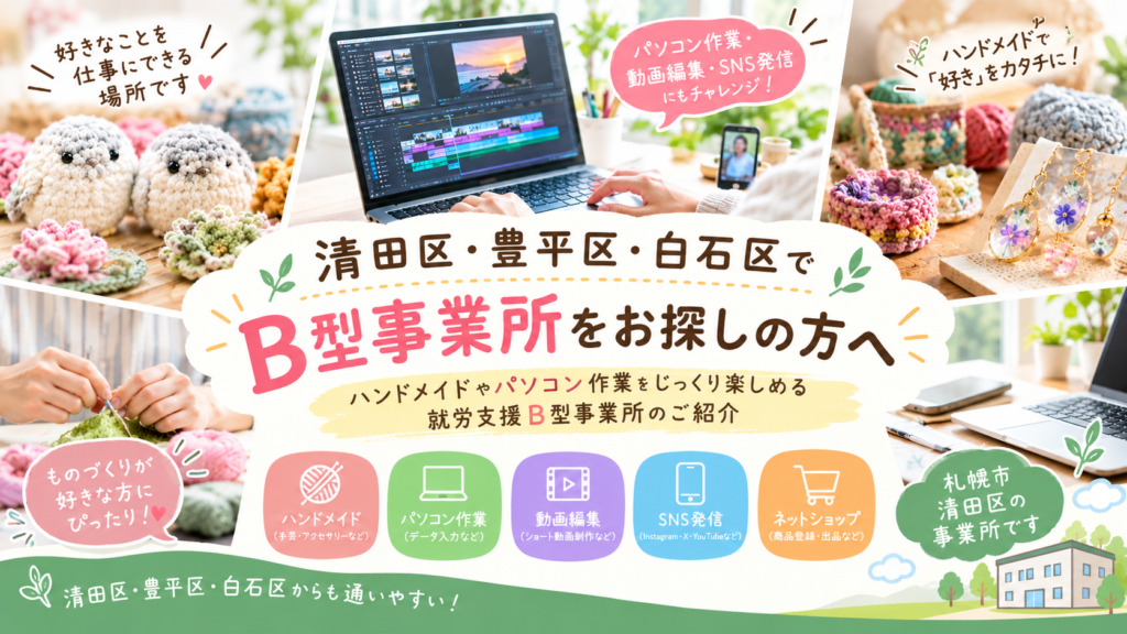 清田区・豊平区・白石区でB型事業所をお探しの方へ｜ハンドメイドやパソコン作業をじっくり楽しめる就労支援B型事業所のご紹介