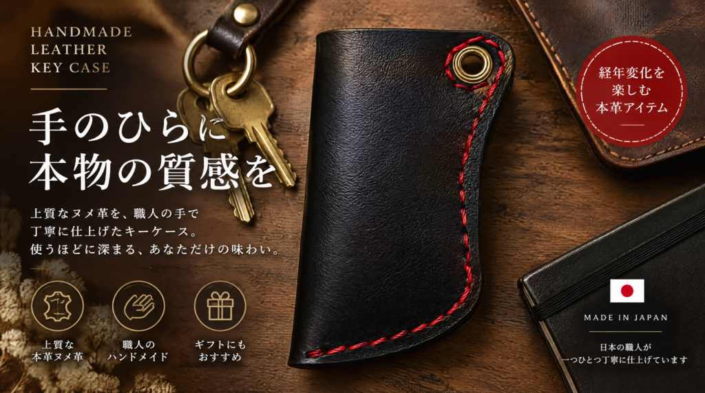 黒革×赤ステッチの本革ライターケース｜大人の携帯レザーカバー・ハンドメイド革小物